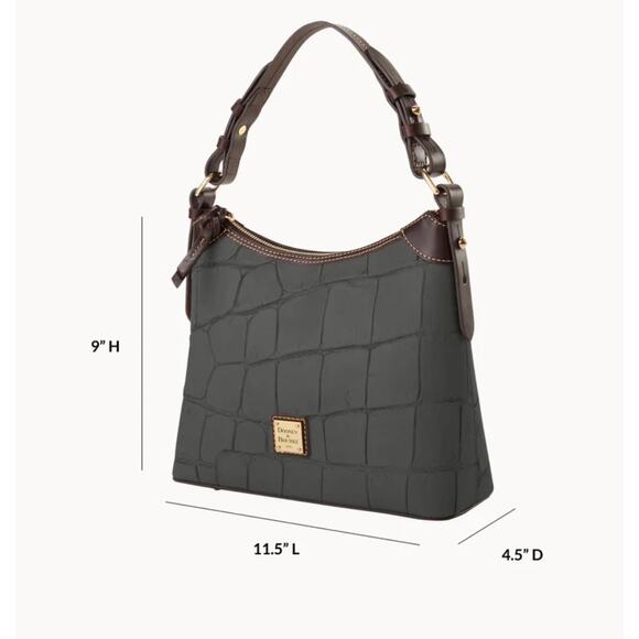 NEW Dooney & Bourke Denison Small Hobo Smoke Grey Croc Embossed Leather Luxe Bag - Picture 5 of 16